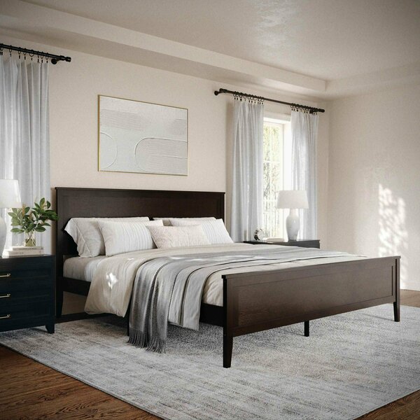 Martha Stewart Corbin King Size Solid Wood Platform Bed w/Wooden Headboard and Footboard, Dark Brown MG-090026-K-DKBRN-MS